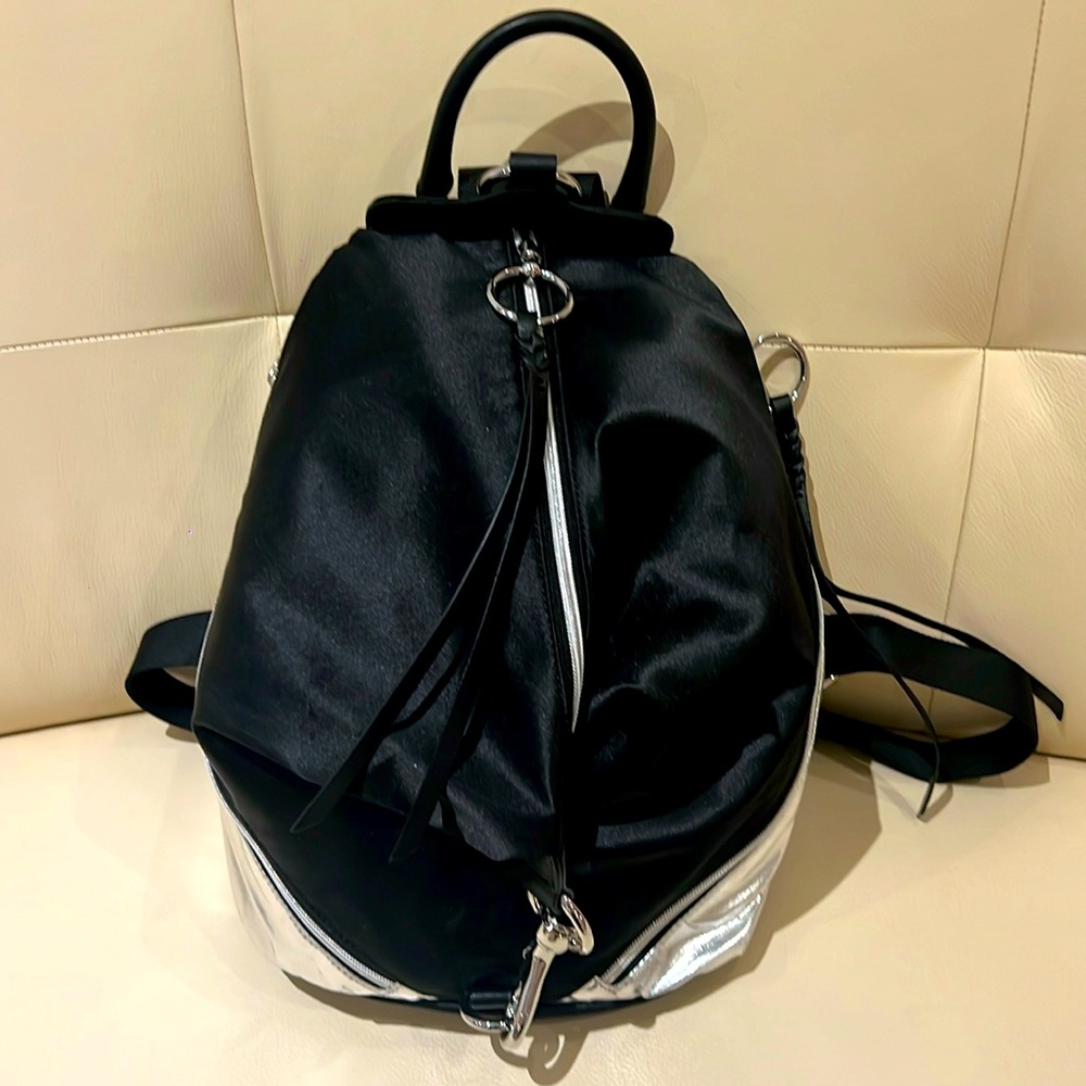 Rebecca Minkoff Black & Silver Julian Nylon Backpack Purse